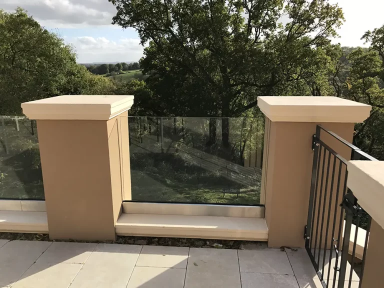 Glass balcony and metal railings