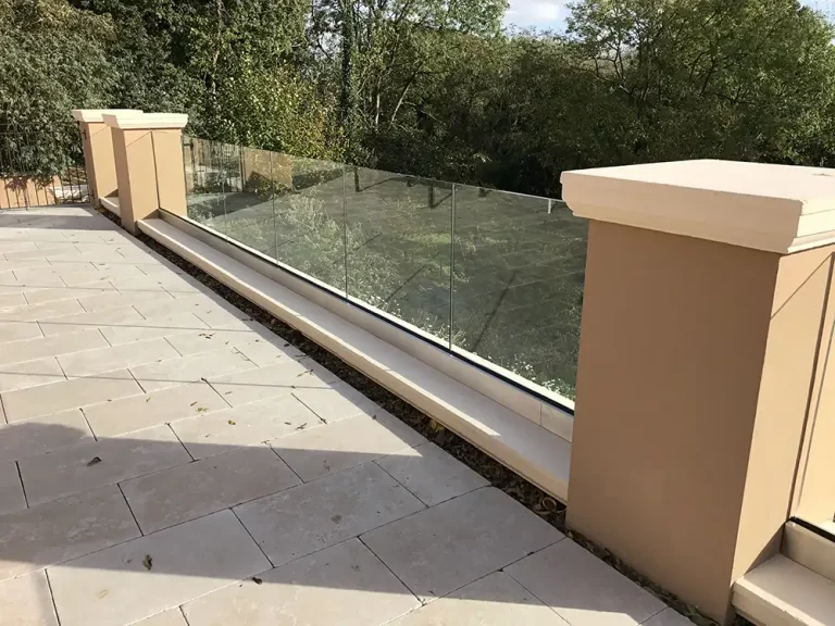 Glass balcony and metal railings